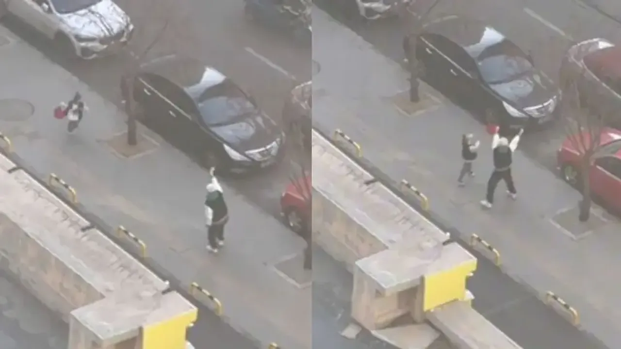 Dad dancing with daughter at school pickup