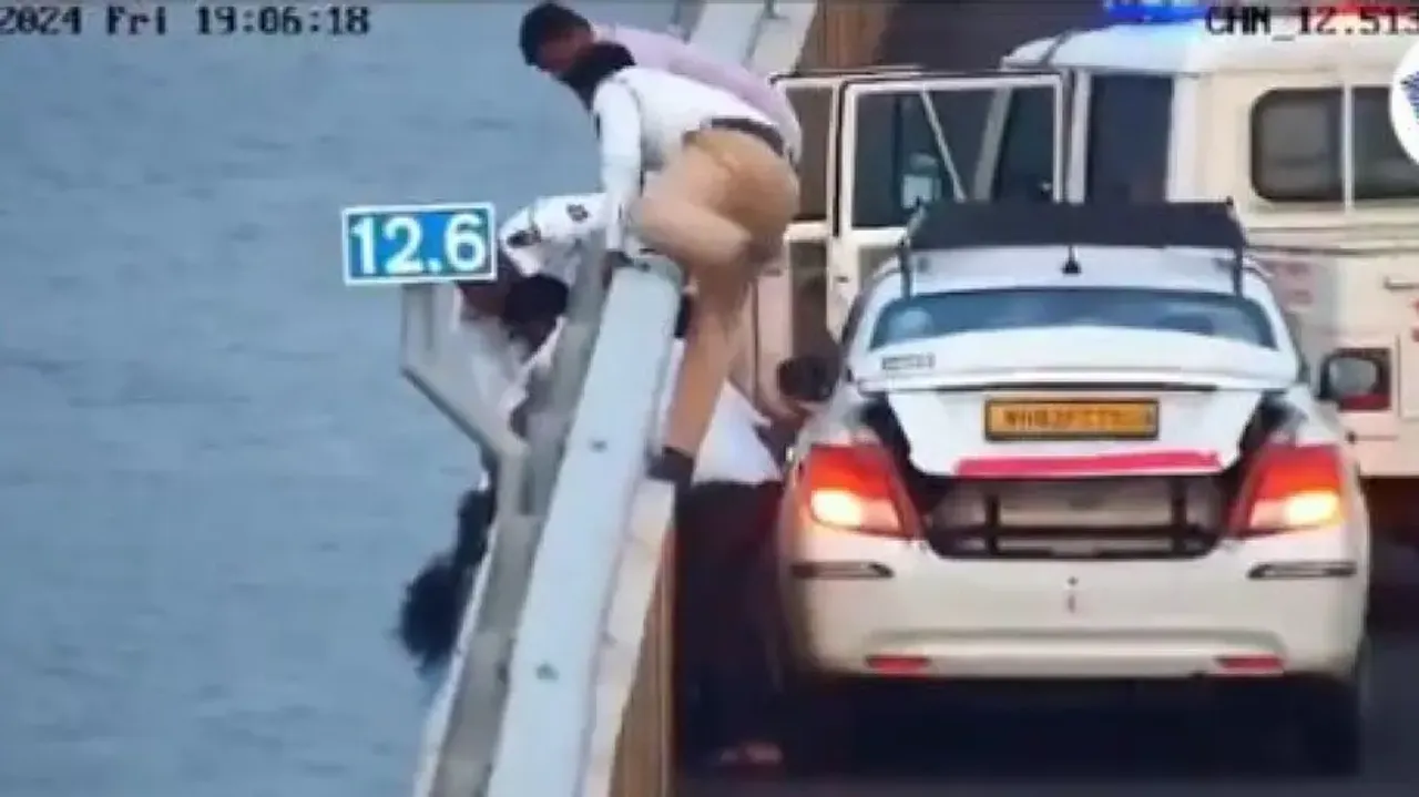 Mumbai police save woman while jumping off Atal Setu bridge, chilling video caught on camera