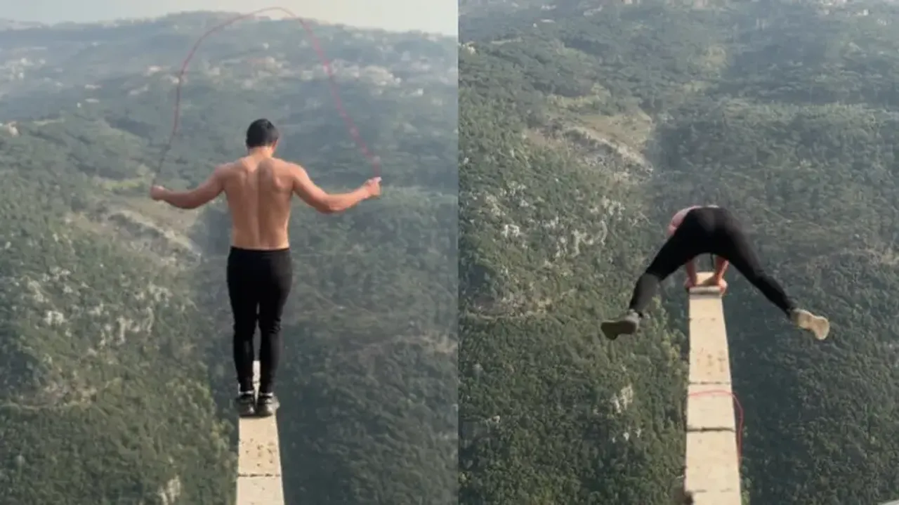 Man’s daredevil skipping rope act on hilltop pillar takes the internet by storm – Watch