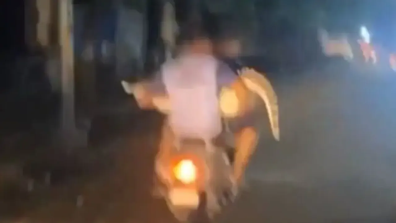 Youths carry huge crocodile on scooter to forest dept office