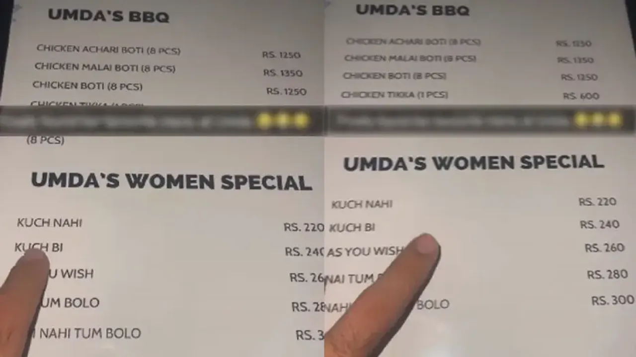 Women Special 'favourite menu' at restaurant! 'Kuch Nahi- Rs 220, Nahi Nahi Tum Bolo-Rs 300,' netize