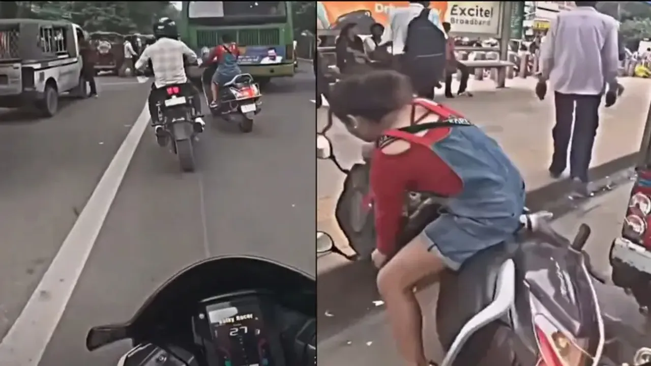 Girl picks up fight with boy after self-caused accident, watch