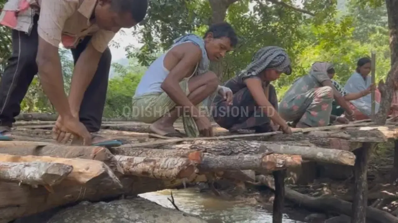 Fed up with govt 'apathy', Odisha villagers build temporary wooden bridge on their own