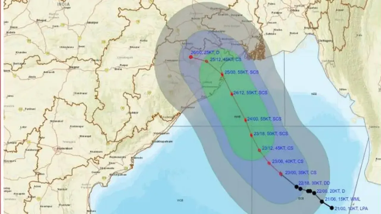 Cyclone Dana Landfall near Bhitarkanika and Dhamra