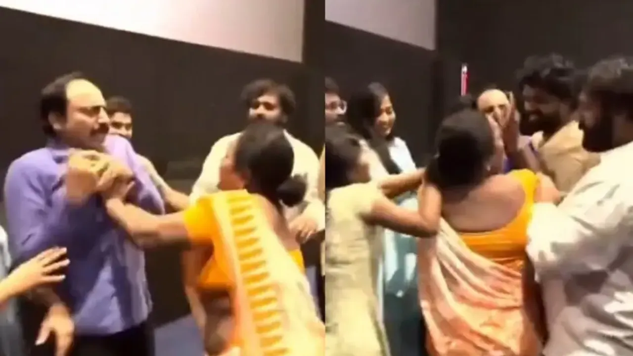 High-voltage drama at theatre! Furious woman attacks actor who injured co-actress in movie, watch