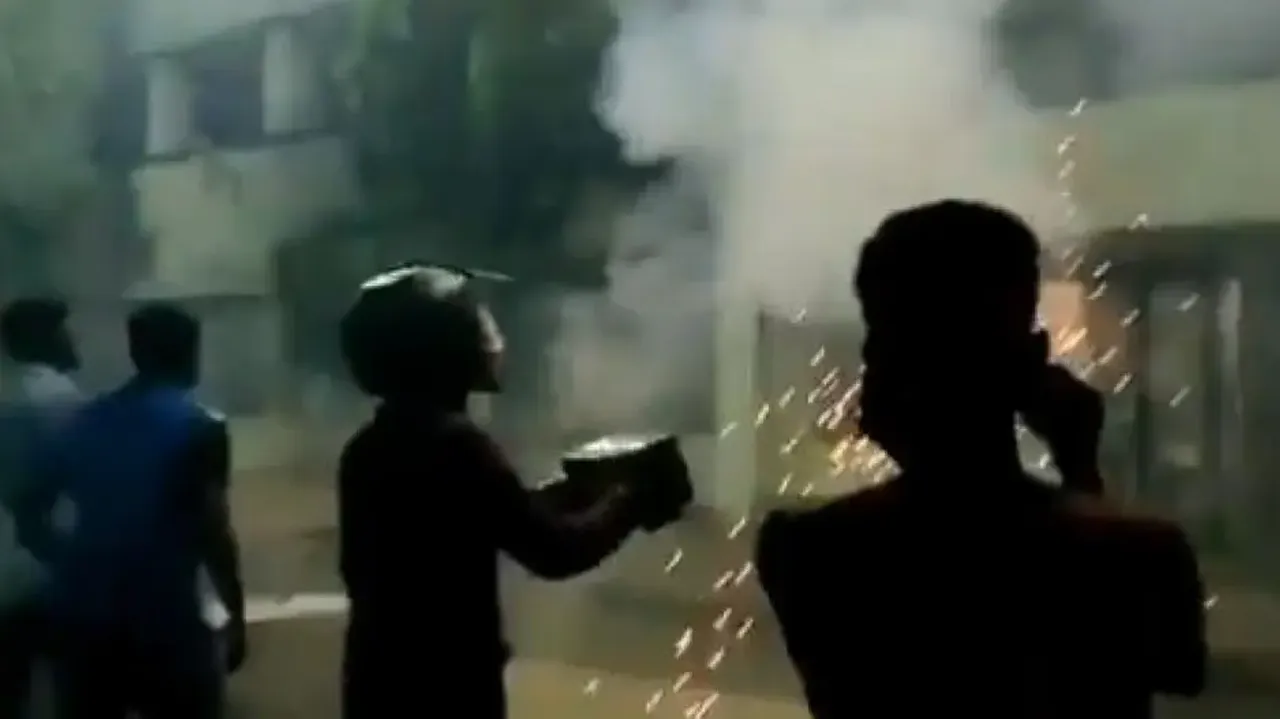 Hostel boys launch skyrockets at each other on Diwali