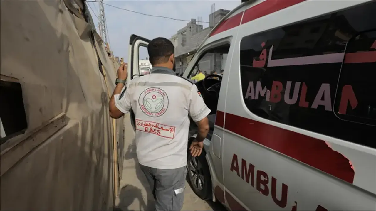 Ambulance carrying refugees from Central Gaza Strip