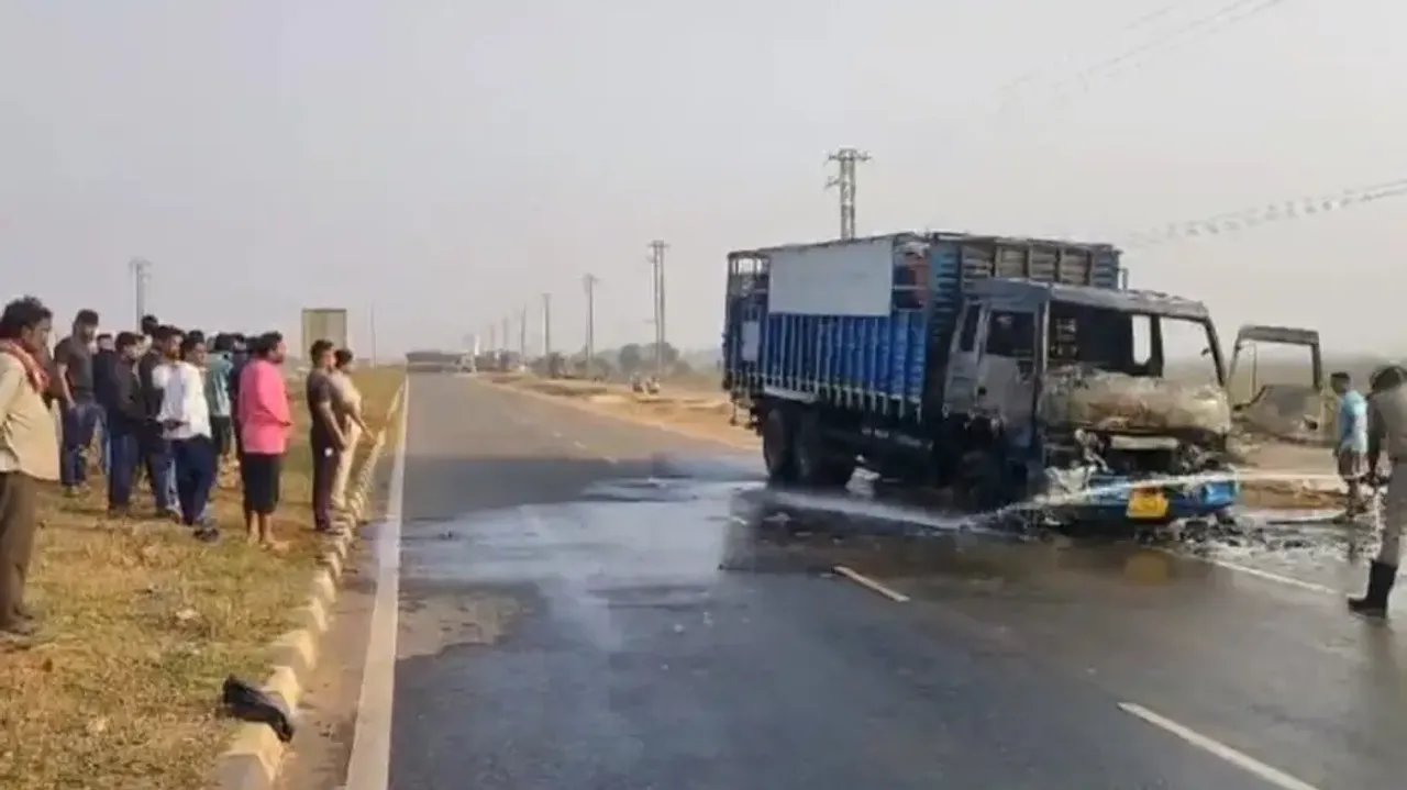 LPG cylinder truck catches fire on highway in Odisha’s Ganjam; driver escapes unhurt