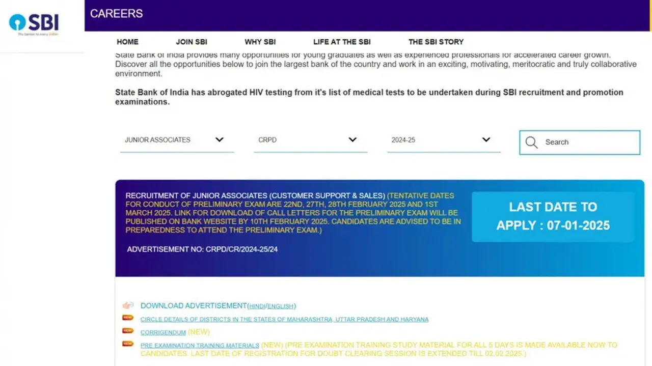 SBI Clerk 2025 prelims admit card, Junior Associate prelims call letter out; check details
