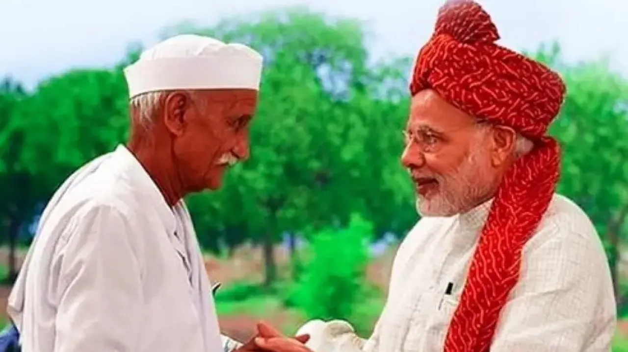 PM Modi with a farmer