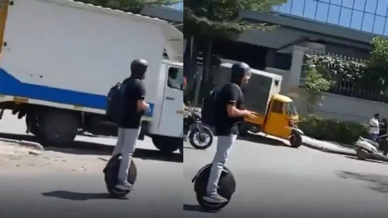 Man in Bengaluru Spotted Riding Unicycle to Avoid Traffic