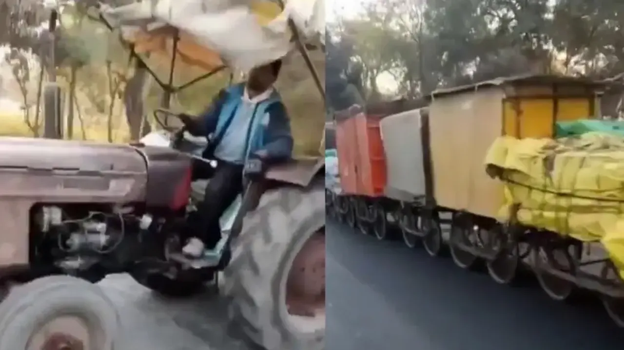 Tractor Dragging Row of Bogies like Train viral video