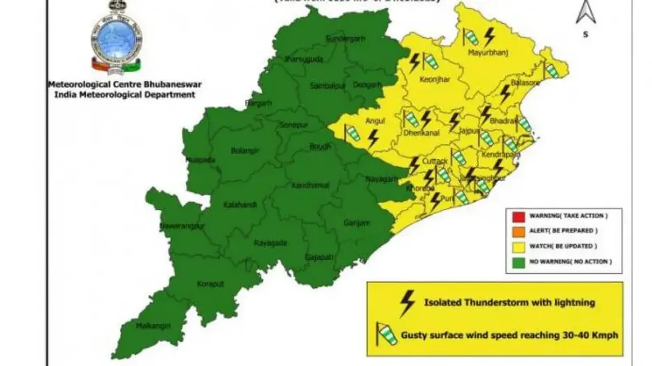 Thunderstorm activity to continue in Odisha for next 2 days; temp to rise by 4 to 6 degree C