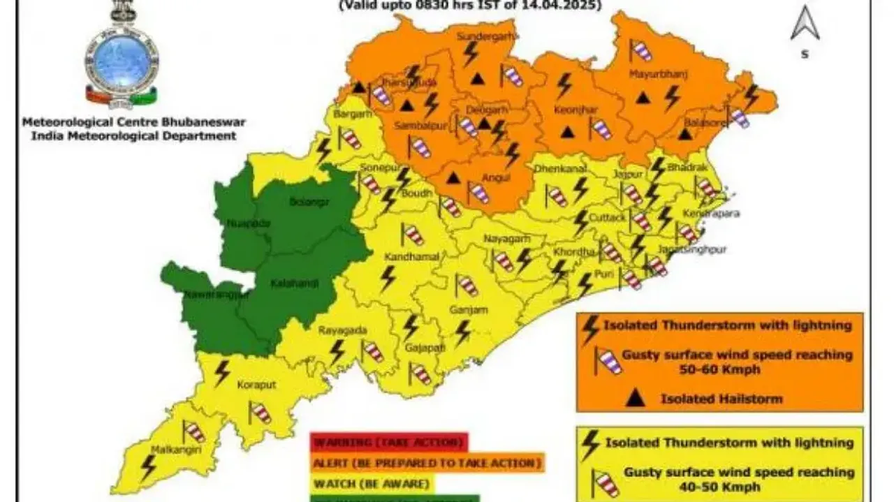 IMD issues orange warning for thunderstorm, 50-60 kmph wind speed and hailstorm in Odisha districts