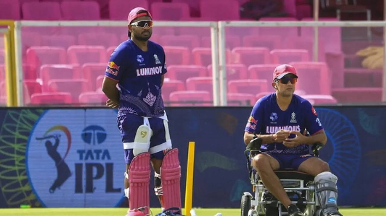 Rajasthan Royals captain Sanju Samson and coach Rahul Dravid 
