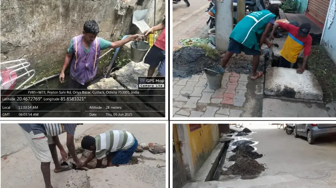 Manual desilting by sanitation staff for narrow drains in Cuttack sparks concerns