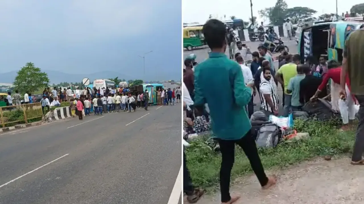 Bus carrying 50 passengers overturns on NH-16 near Bhubaneswar: 7 injured, steering failure suspecte
