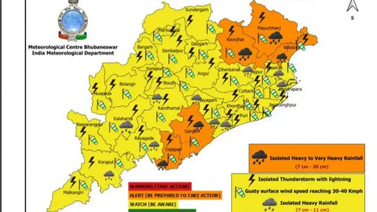 IMD issues orange warning for heavy to very heavy rainfall and thunderstorm in Odisha districts