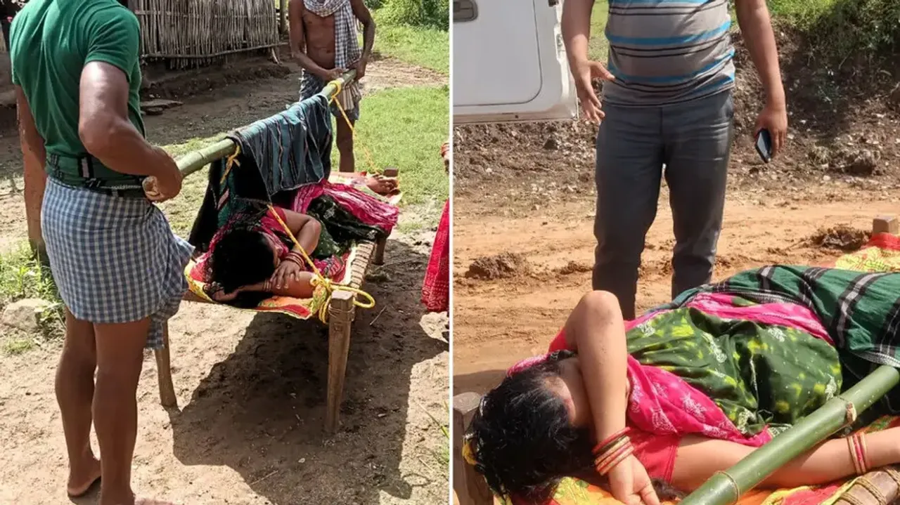 Pregnant woman carried on cot for a kilometre in Odisha due to lack of road access