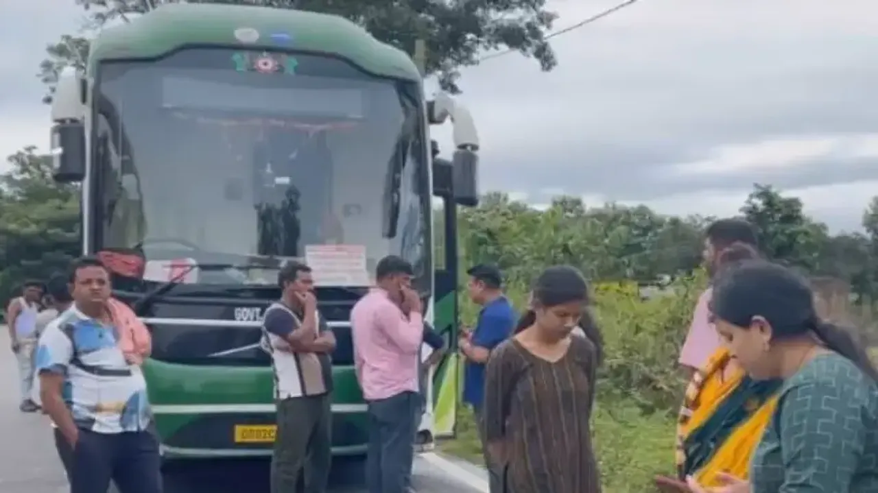 OSRTC Volvo bus with women, children on board stranded overnight in Gajapati forest