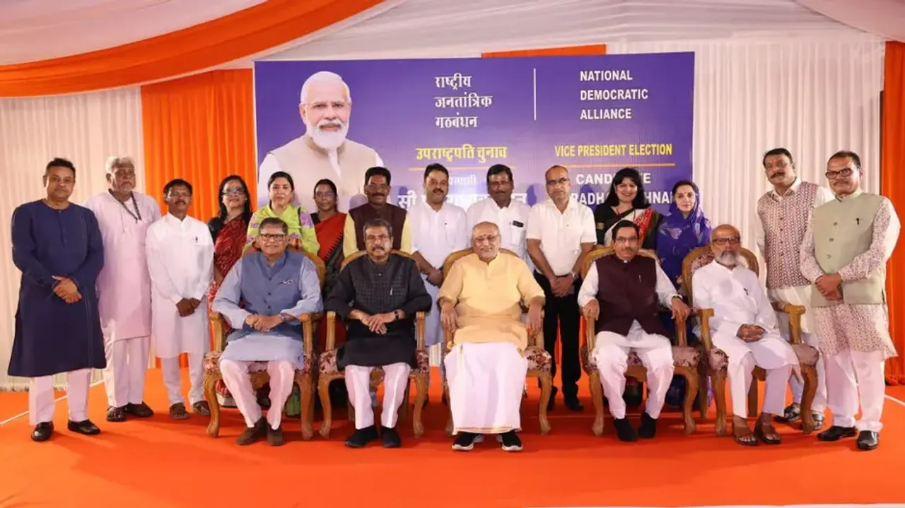 BJP MP Baijayant Panda, party MPs from Odisha meet NDA VP candidate Radhakrishnan in Delhi