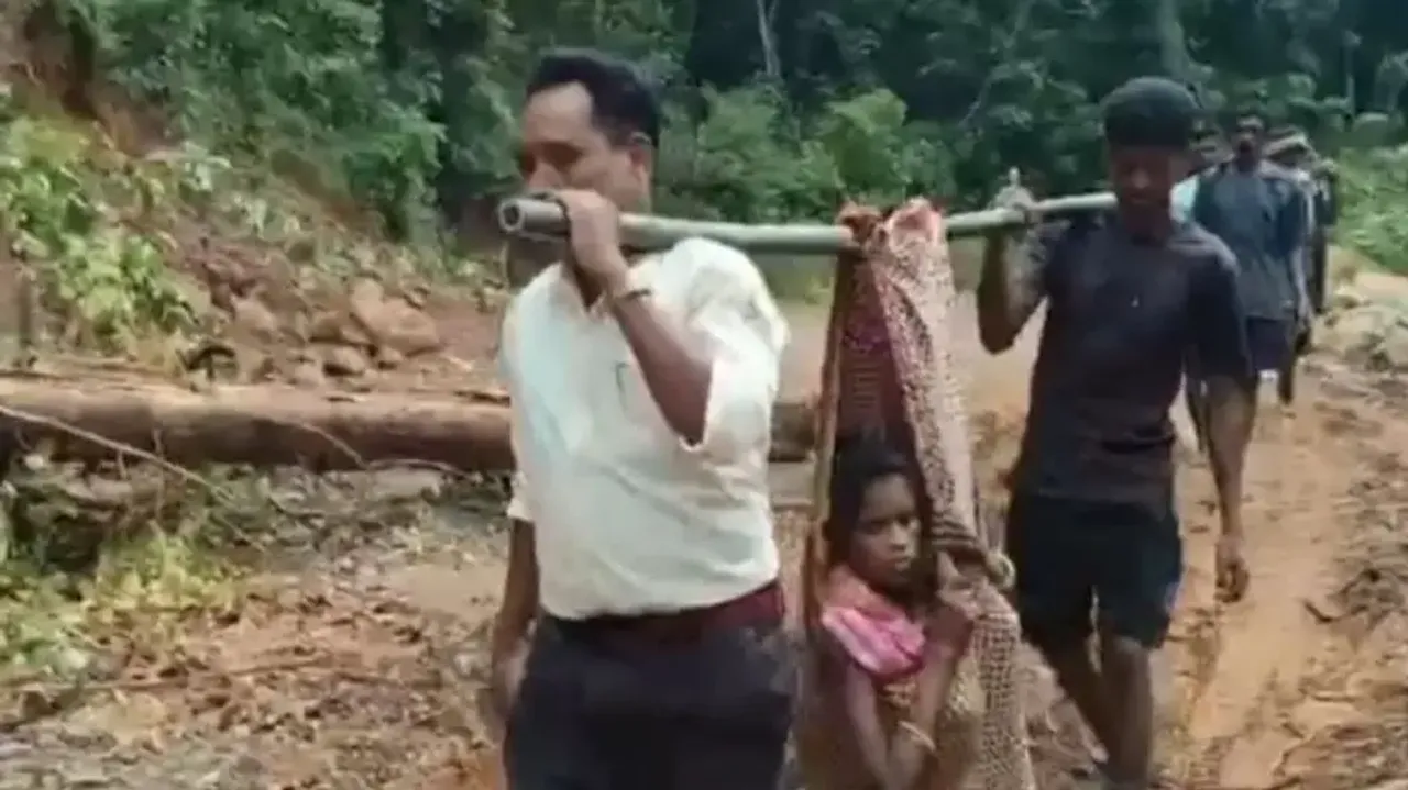 No road, no problem; Health worker turns lifesaver, patient carried on makeshift stretcher