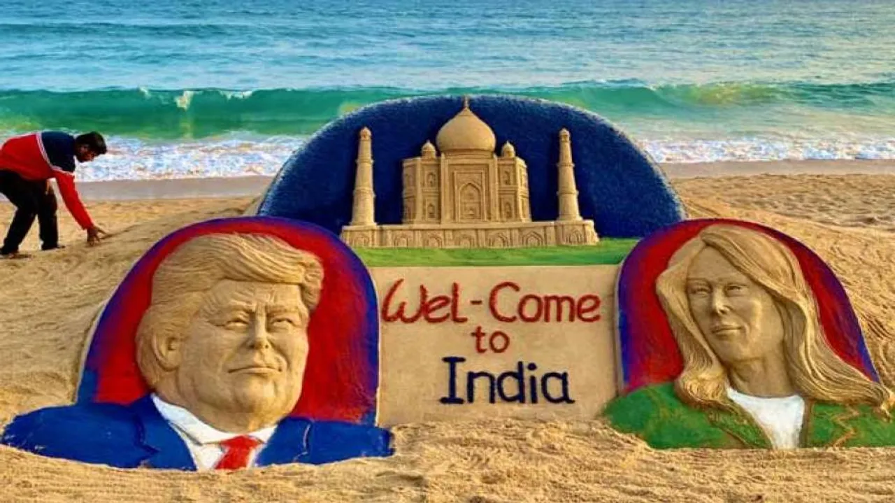Ahead Of Donald Trump's India Visit, Sudarsan Pattnaik Creates Giant Sand Sculpture