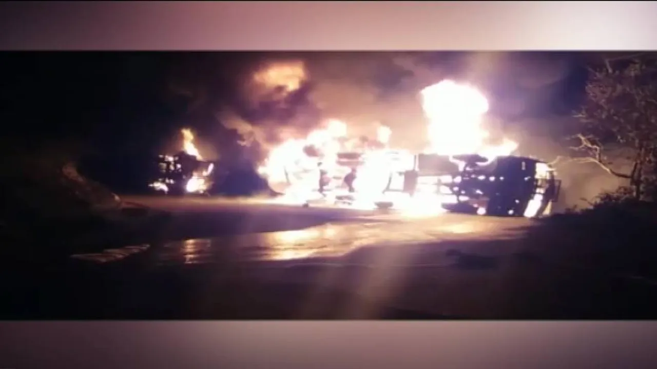 Driver dies as two trucks catch fire after head-on collision