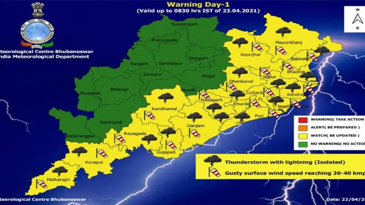 IMD Sounds Thunderstorm With Lightning Alert For Odisha; Yellow Warning For 18 Districts