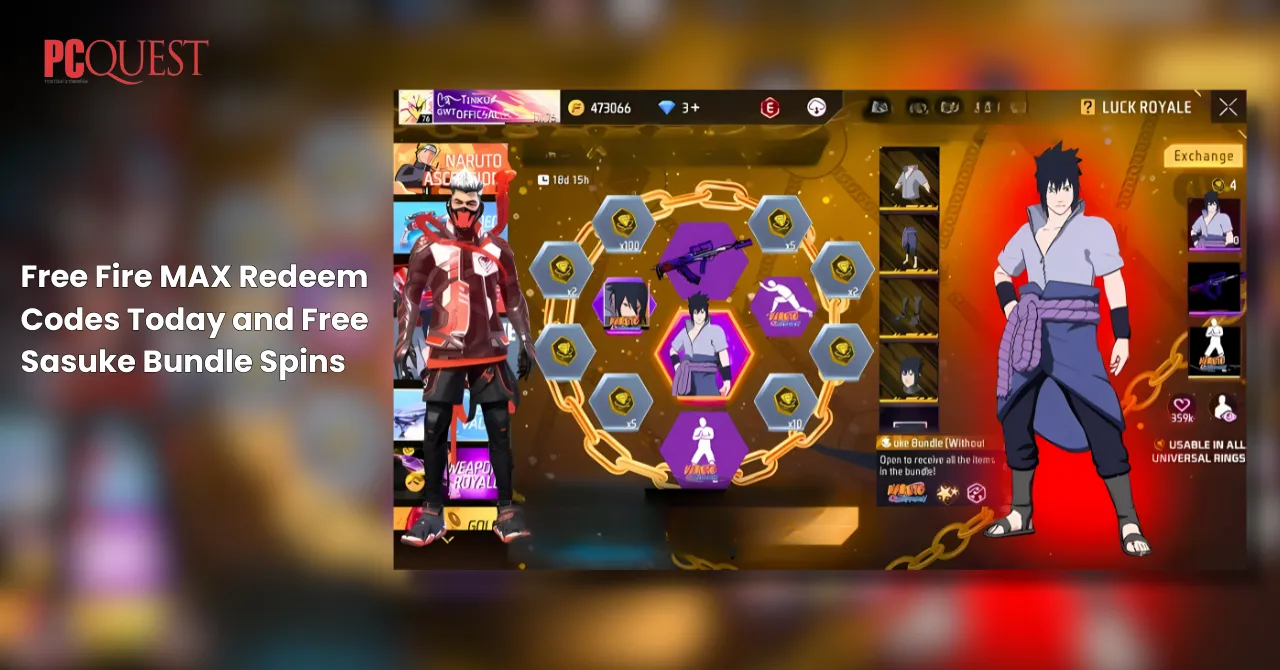 Free Fire MAX Redeem Codes Today and Free Sasuke Bundle Spins