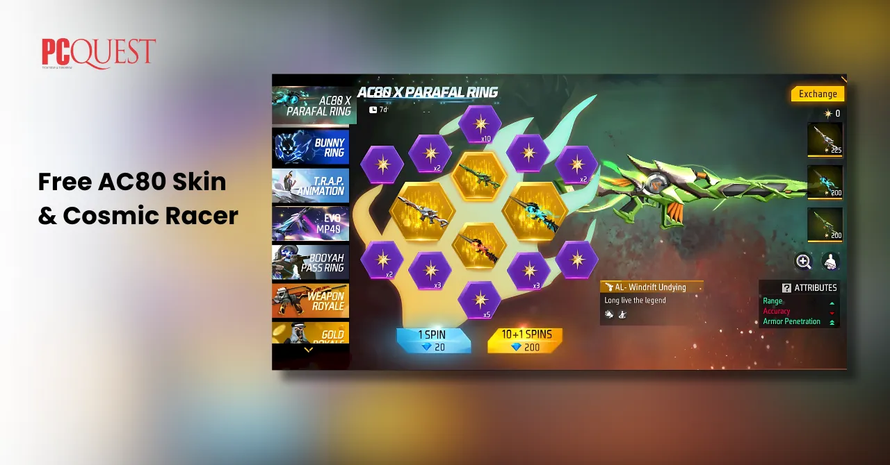 Free Fire MAX Free AC80 Skin & Cosmic Racer