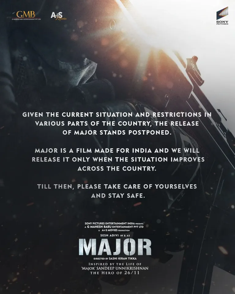 Sesh Adivi starrer Major's release postponed due to surge in COVID-19 cases!
