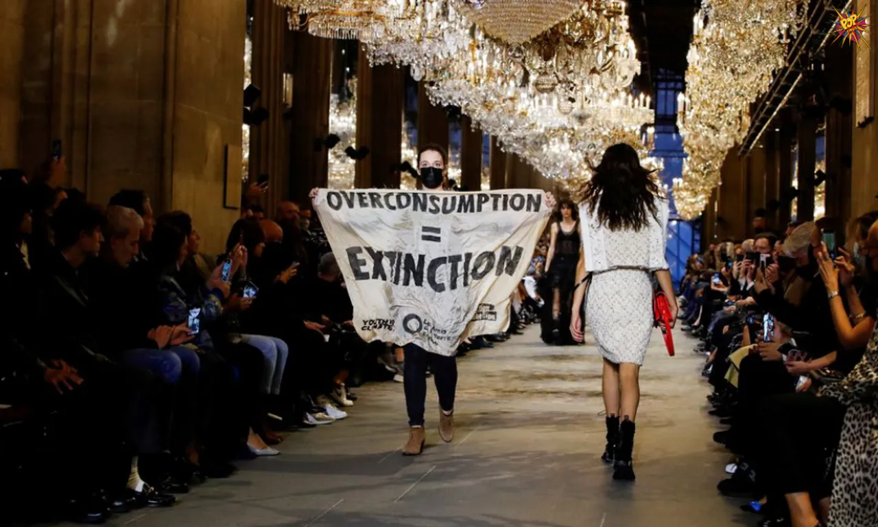 Louis Vuitton Show in Paris gets disrupted by a Climate change Protestor