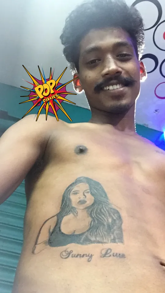"Sunny Leone is surprised by a fan who got himself a tattoo of her face"