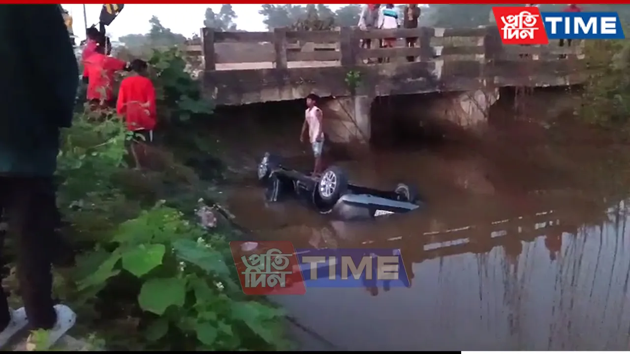 Vehicle submerged in culvert