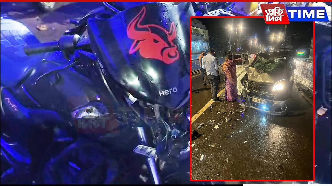 Guwahati: Bike-Wagon R Crash on Shradhanjali Flyover Leaves Biker Critical