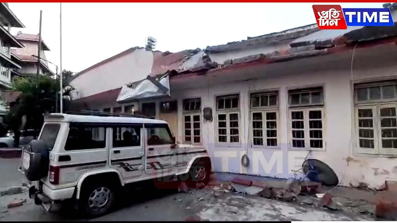 Guwahati’s Nehru Stadium Wall Collapses Near Gallery 7; Vehicle Damaged, No Officials Present