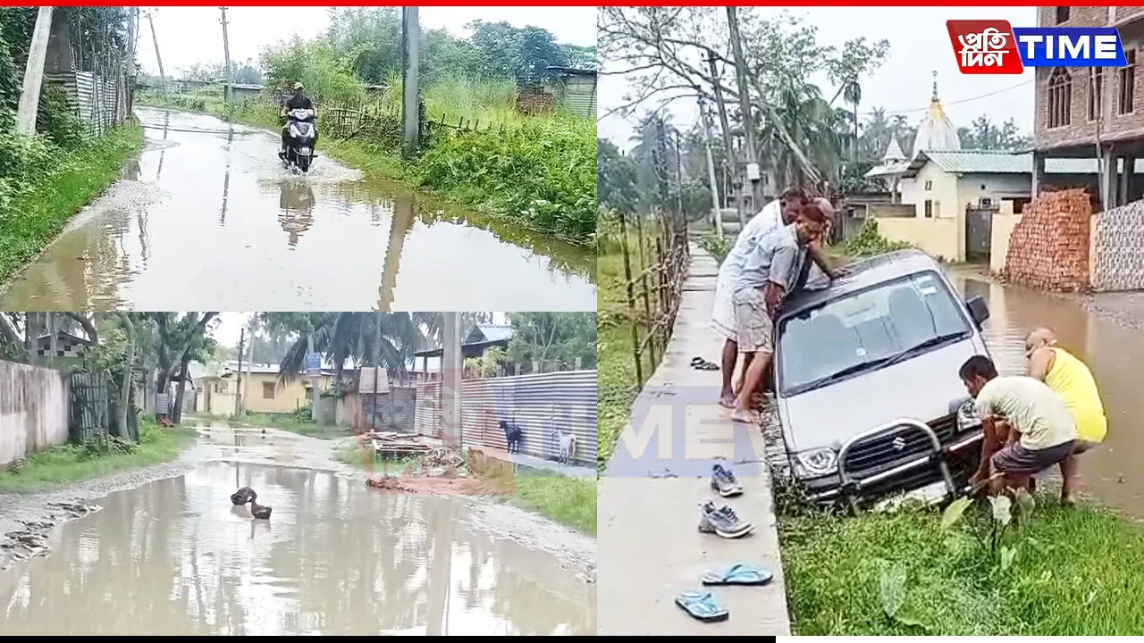 North Guwahati Road Stays Flooded Year-Round, Locals in Distress