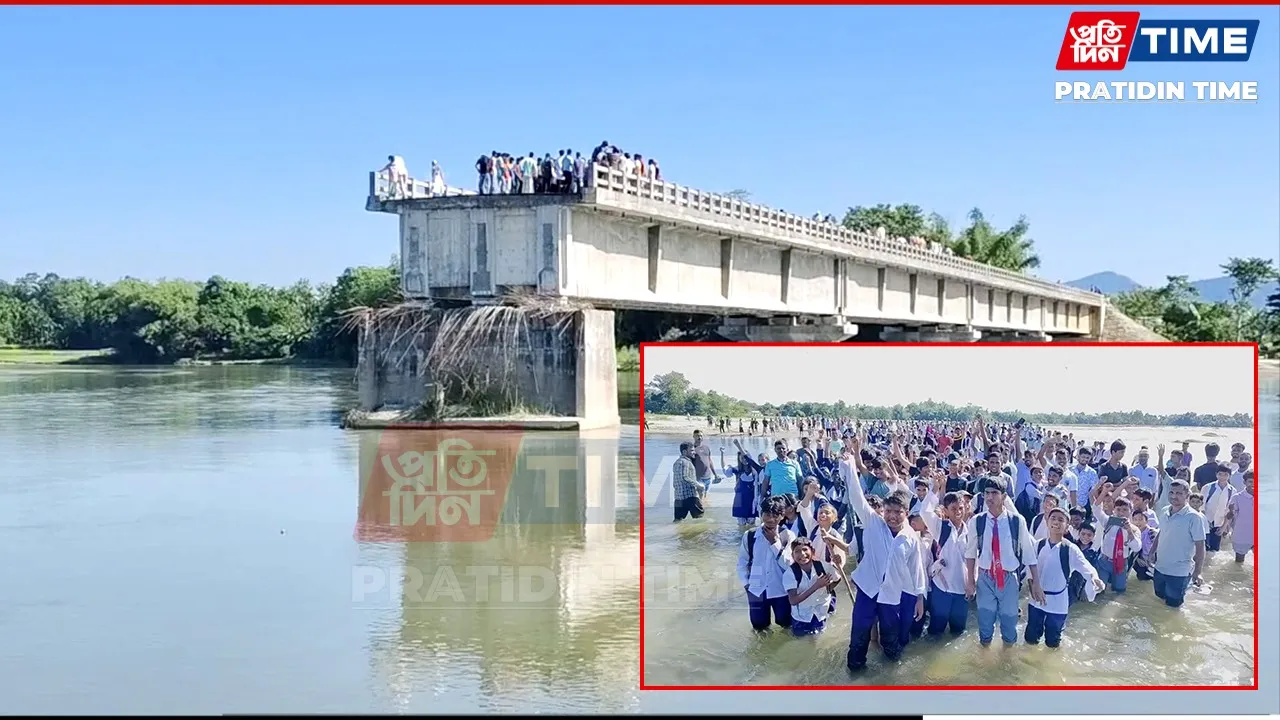 Students Wade Into River to Protest Incomplete Bridge in Dhubri