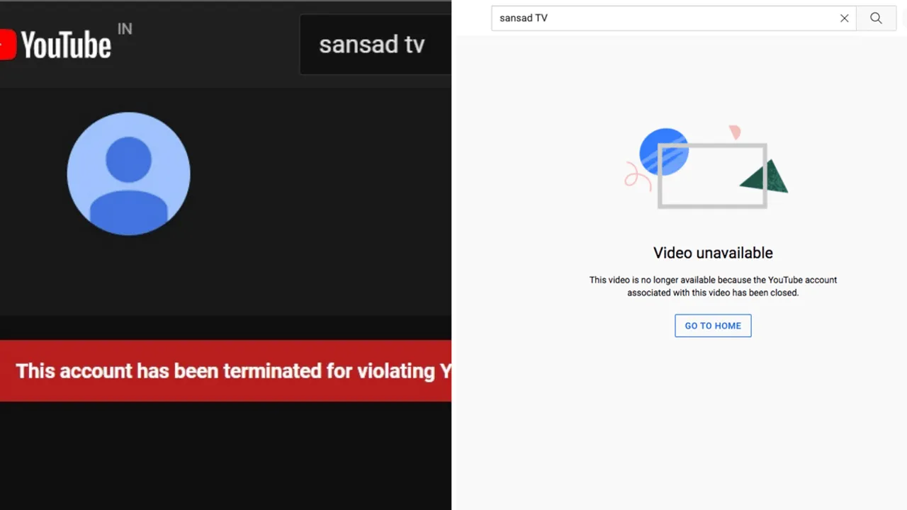 Sansad TV Youtube Account Terminated