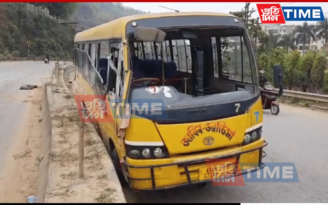 Bus With Students Onboard Rams Into Divider In Jorabat