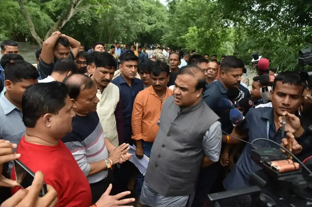 Assam CM Sarma Visits Darrang, Inspects Breached LB Embankment