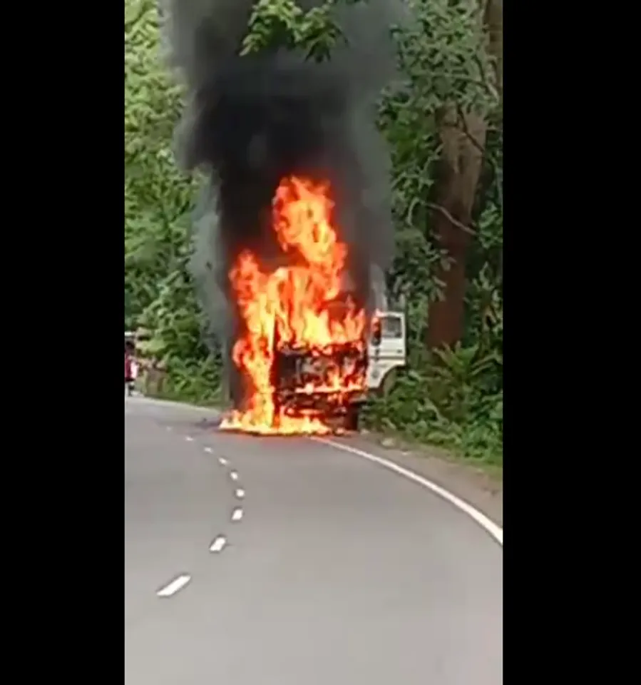 Moving Truck Catches Fire in Assam’s Hojai