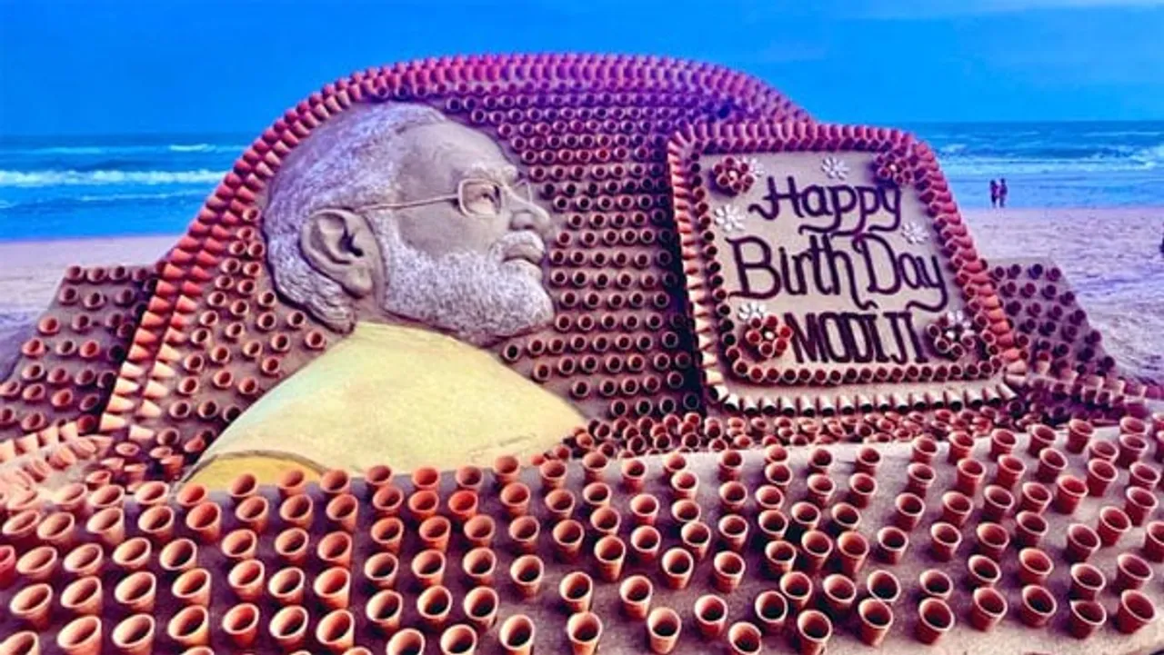 Sand Artist Sudarsan Pattnaik Creates PM Modi’s Sand Sculpture on 72nd Birthday