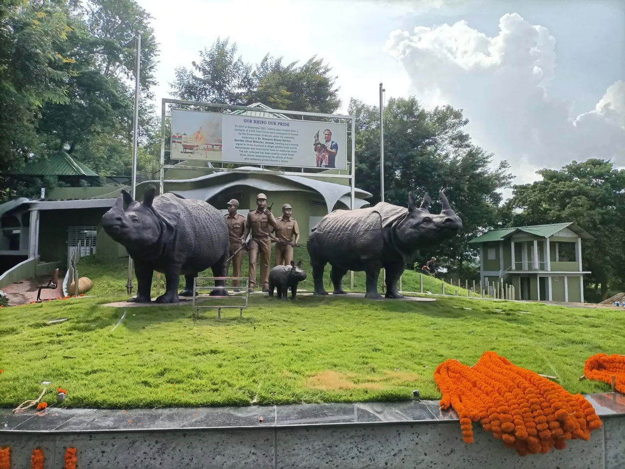 Assam CM Unveils Rhino Statues Made From Ashes Of Rhino Horns