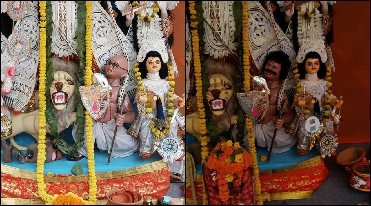 Gandhi Look-Alike ‘Asura’ with Durga Idol in Kolkata Sparks Controversy