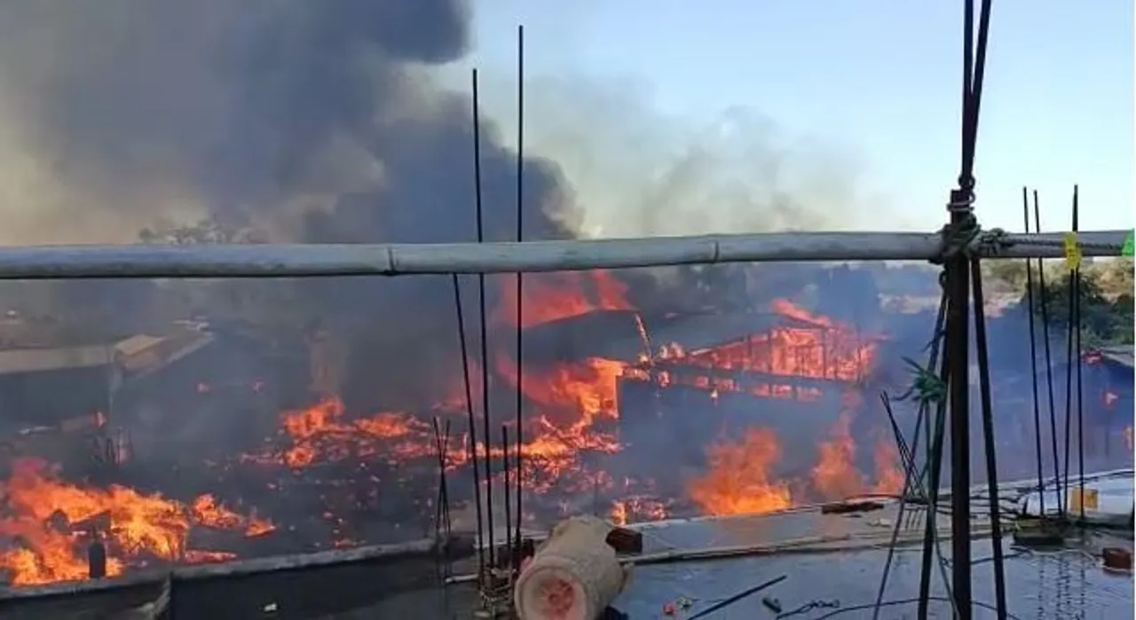 Massive Fire Breaks out at Lahorijan in Assam-Nagaland Border