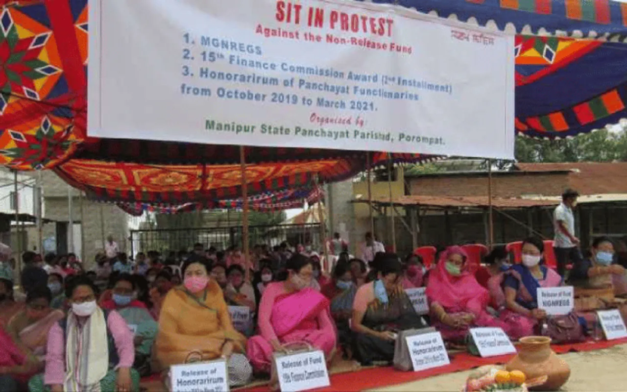 Manipur: Panchayat Parishad Protest Demanding Release Of MGNREGA Funds