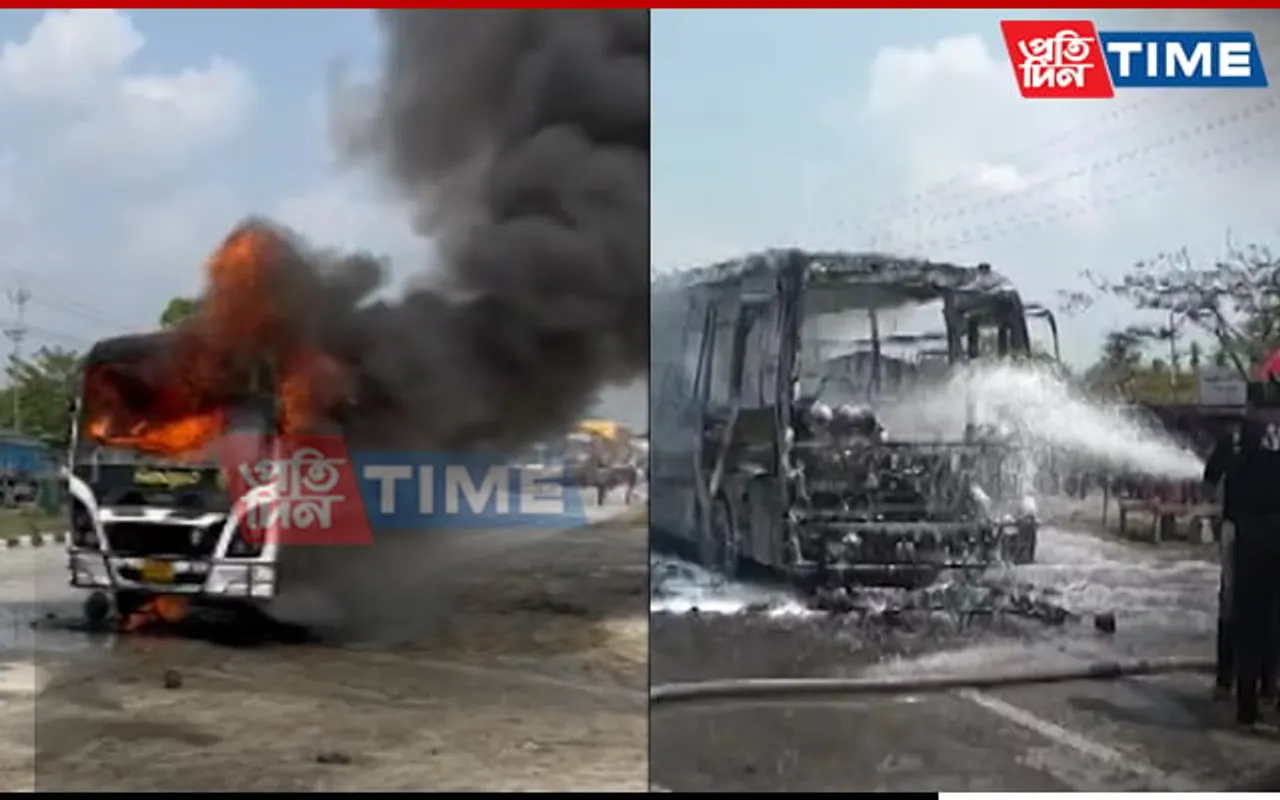 Passenger Bus Burnt to Ashes in Assam’s Nalbari