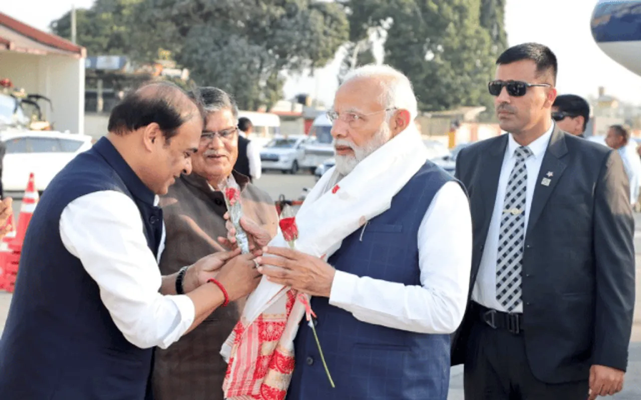 PM Modi Arrives In Guwahati After Attending Swearing In Ceremonies